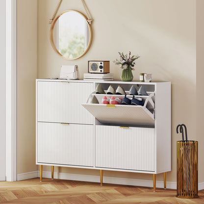 Elegant Four-Drawer Shoe Cabinet - White