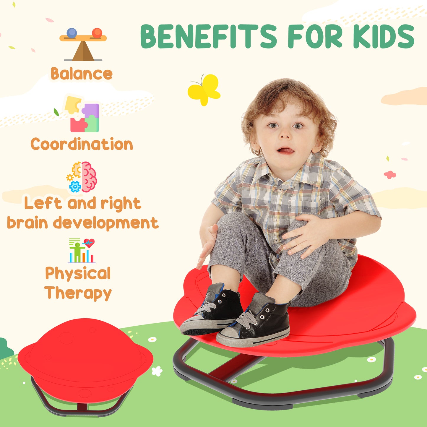 Planet-Shaped-kids Swivel Chair, Sensory Spinning Chair for Balance, Coordination Training, Red