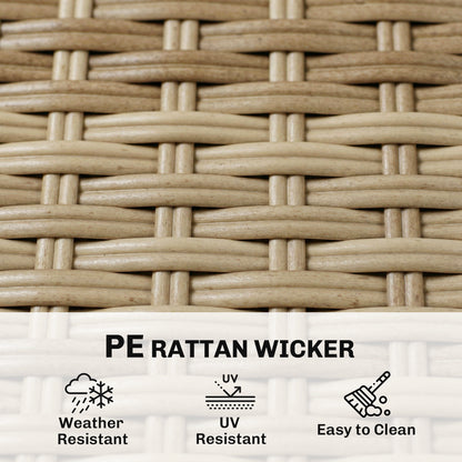 4 Seater Rattan Dining Set with Parasol, 6 Piece Garden Table and Stackable Chairs with Tempered Glass Tabletop