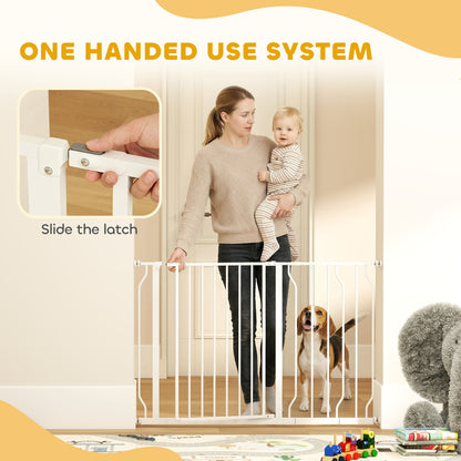 Wide Dog Safety Gate, with Door Pressure, for Doorways, Hallways, Staircases - White