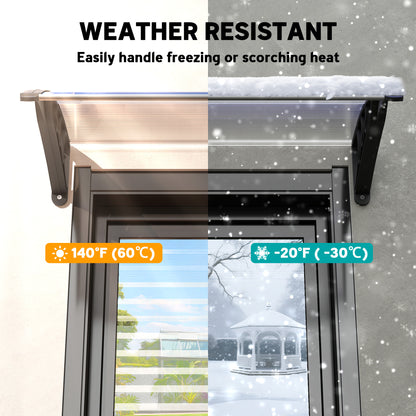 Front Door Canopy Outdoor Awning Aluminium Rigid Plastic Polycarbonate Rain Shelter UV Water Rain Resistant 120 x 75cm White