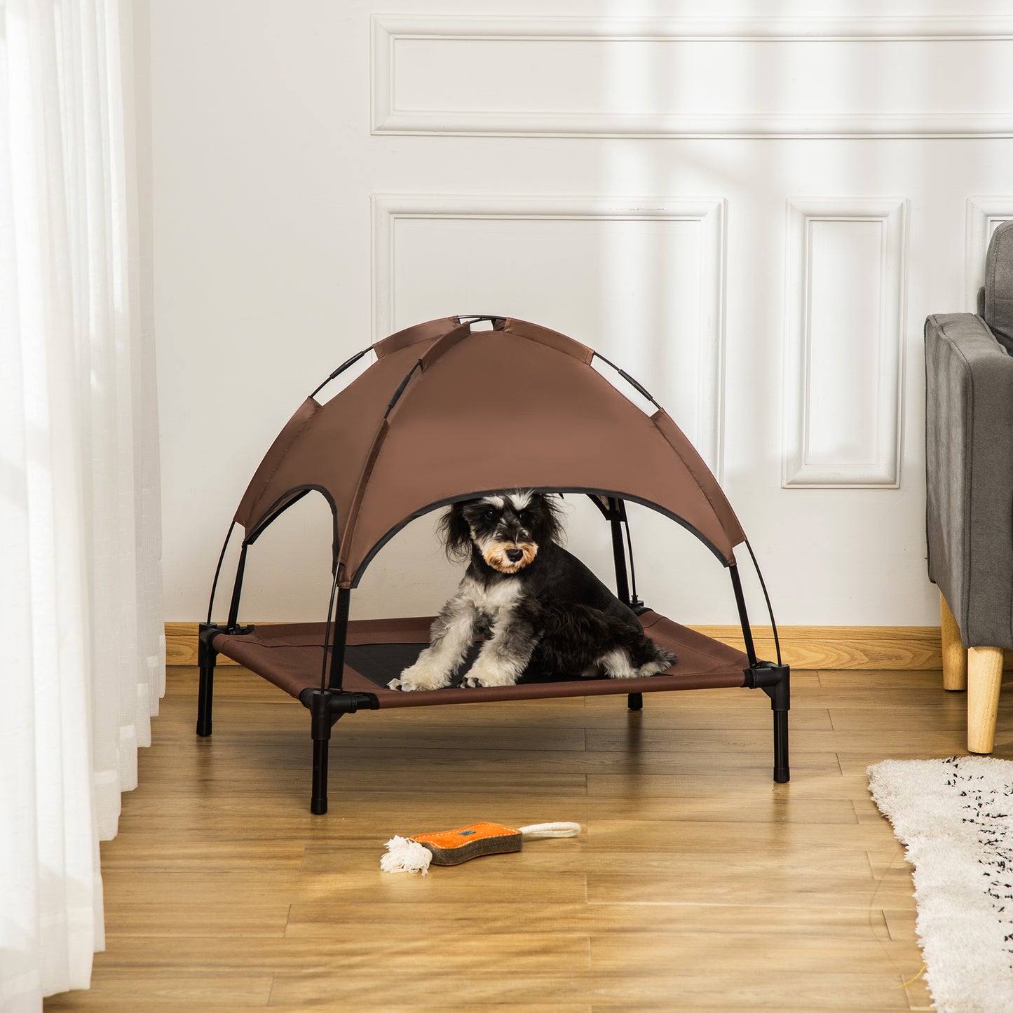 Outdoor Dog Bed with Removable Canopy, Portable Raised Dog Bed for Camping, Garden & Beach