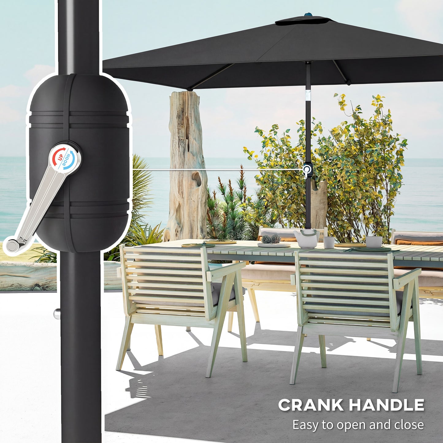 Garden Parasol, Parasol Umbrella with Crank Handle, Tilt Function, Polyester Canopy, Black
