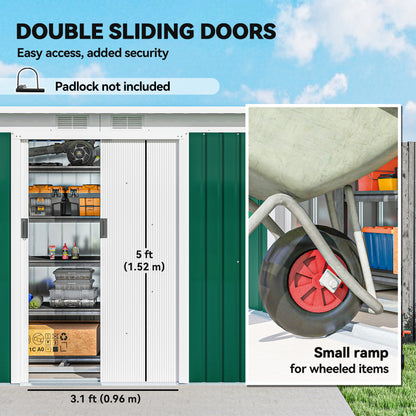 9ft x 4ft Metal Garden Shed, Outdoor Tool House with Foundation Kit, Ventilations and Double Doors, Deep Green