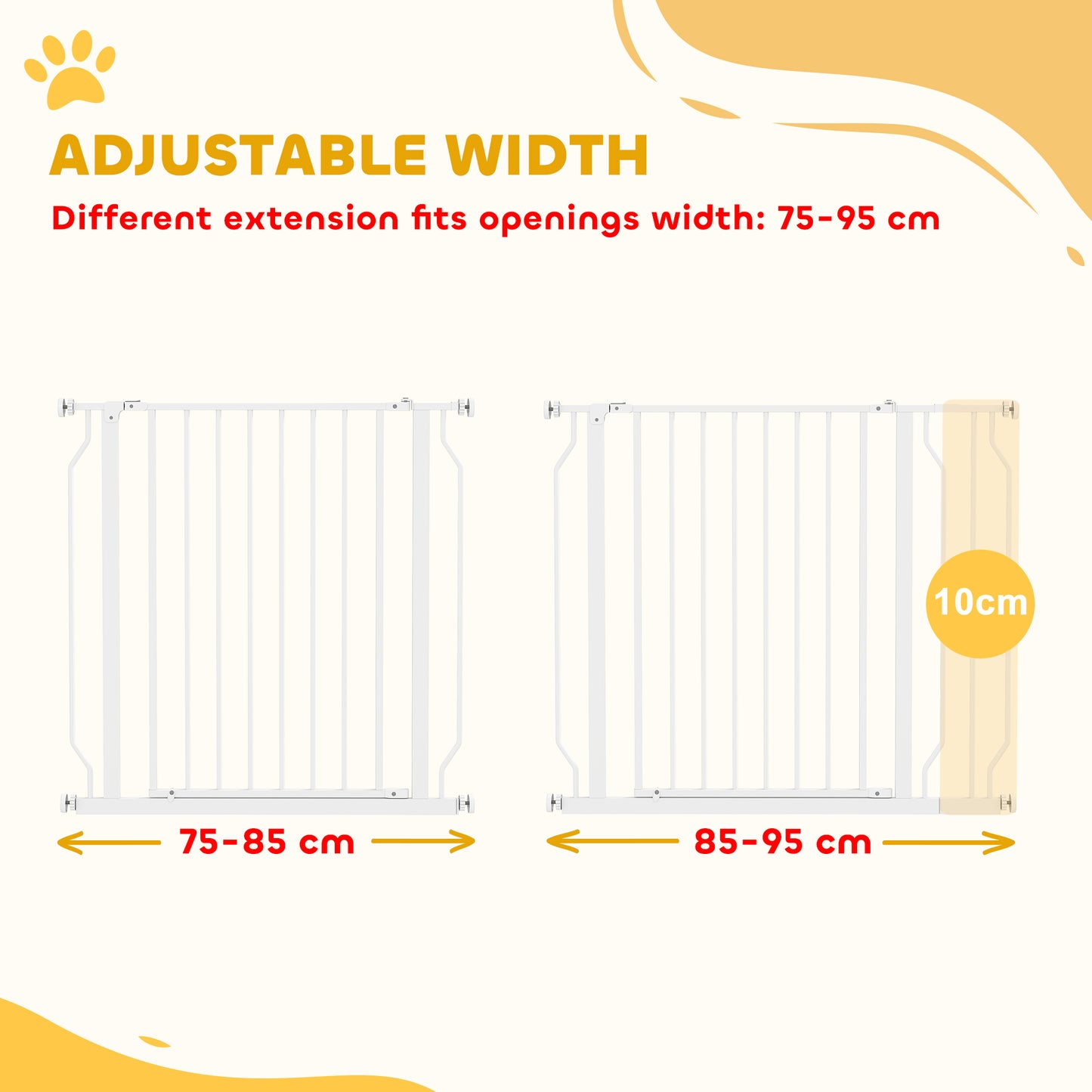 Wide Dog Safety Gate, with Door Pressure, for Doorways, Hallways, Staircases - White