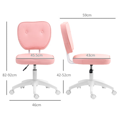 Vanity Office Chair, PU Leather Computer Chair for Home, with Adjustable Height, Armless, Swivel Wheels, Pink