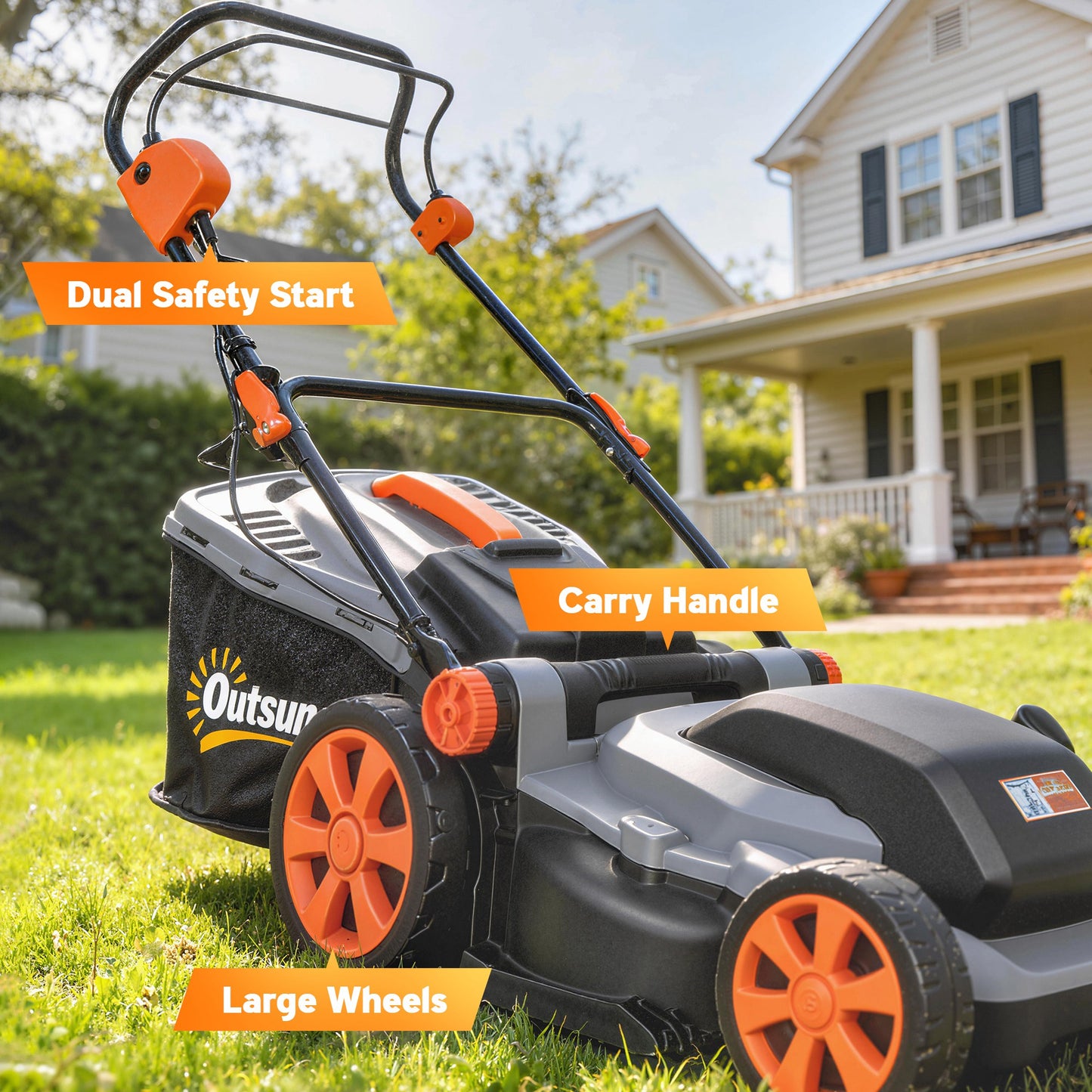 1800W Electric Lawnmower with 40cm Cutting Width, Mulching Feature, 50L Grass Collection Bag, 6 Cutting Heights