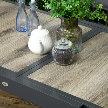 Extending Garden Table, Outdoor Dining Table for 6, Aluminium Frame Rectangular Patio Table with Plastic Board Tabletop