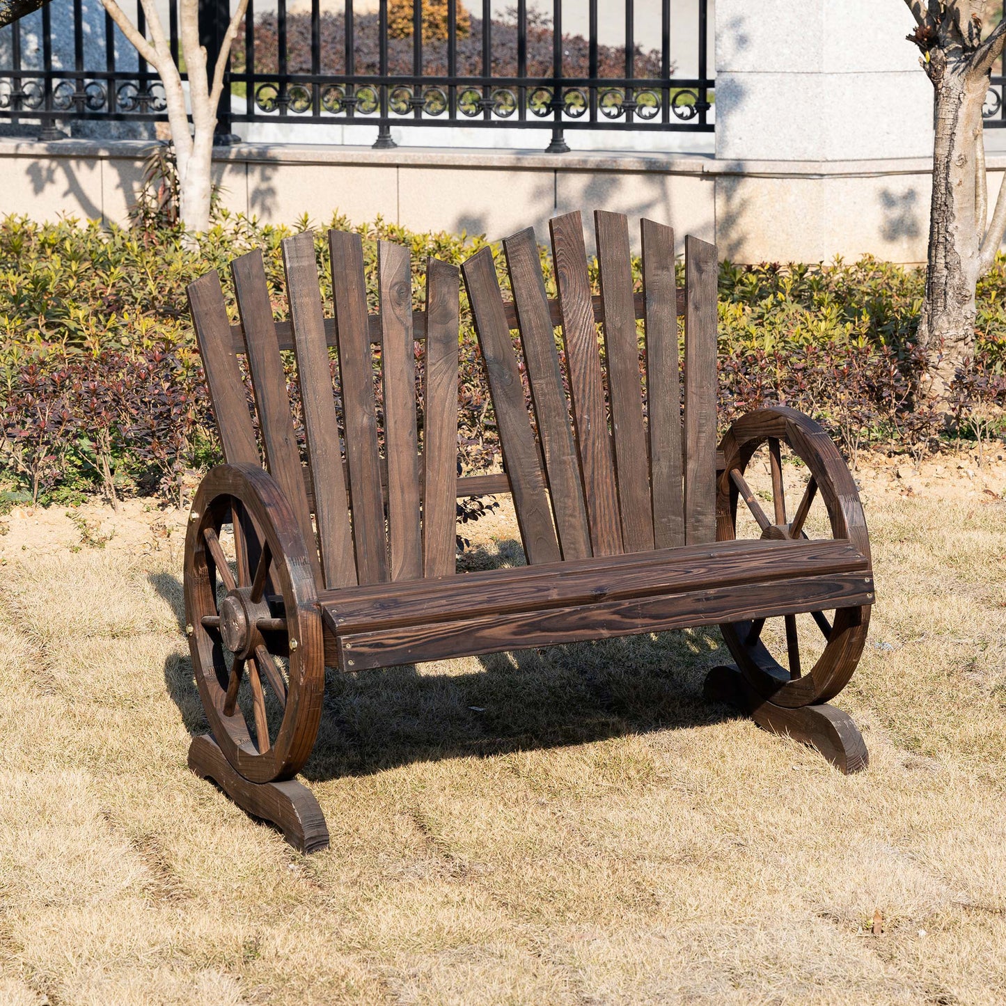 Fir Logs Love Seats with Wheel-Shaped Armrests, Large Load-Bearing Chair, Natural Wood Grain