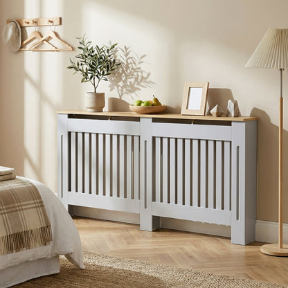 Slatted Radiator Cover, Painted Cabinet with Line Grill Design, 172L × 19W × 81H cm, Grey