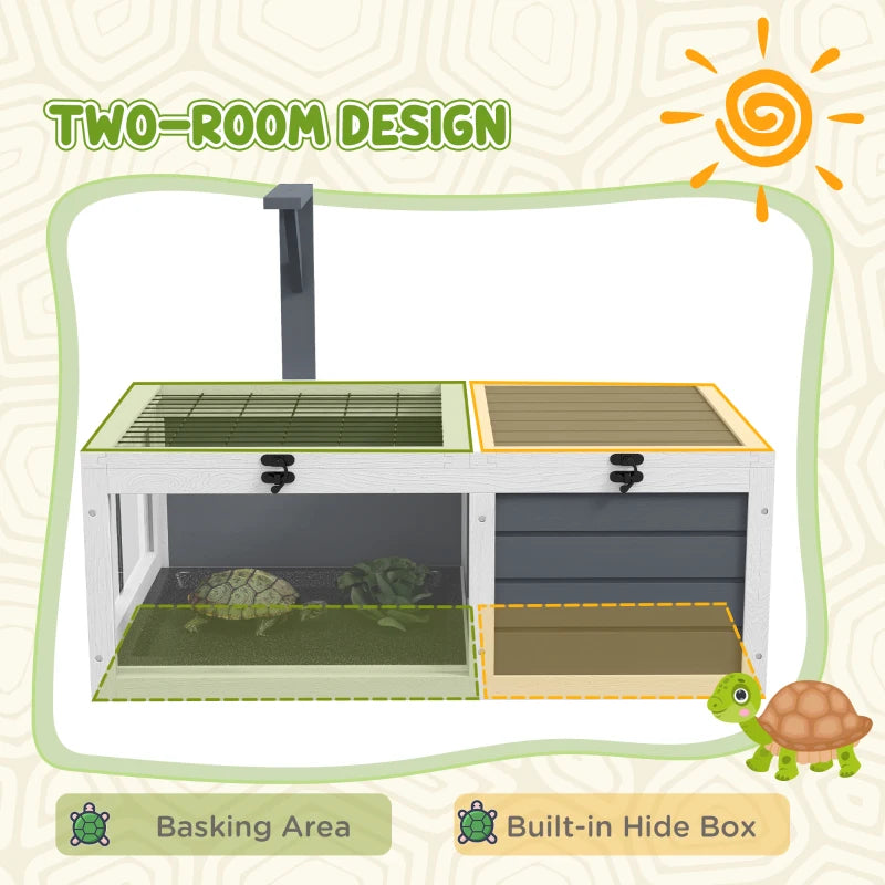 Tortoise House with Wooden Lamp Holder, Openable Lids and Pull out Tray (lamp not included)