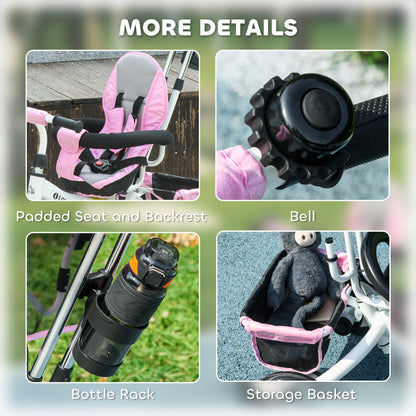 6 in 1 Kids Trike Push Bike w/ Push Handle, Canopy, 5-point Seat Belt, Storage, Footrest, Brake, for 1-5 Years, Pink