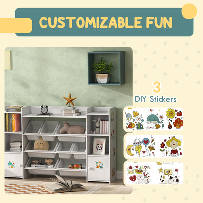 Kids Toy Organizers and Storage with 8 Removable Storage Bins and Bookshelf, White
