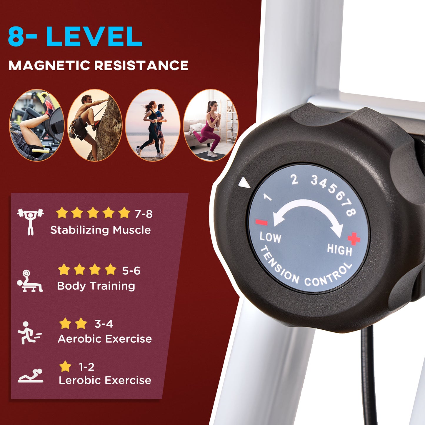 Folding Exercise Bike, Fitness Bicycle Indoor Trainer, Quiet 8-Level Magnetic Resistance, with LCD Monitor