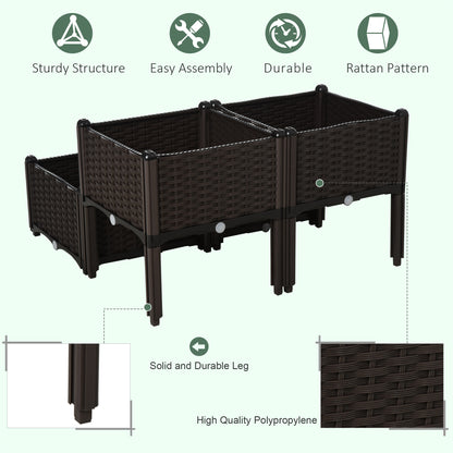 Set of 4 26L Garden Raised Bed Elevated Patio Flower Plant Planter Box PP Vegetables Planting Container, Brown