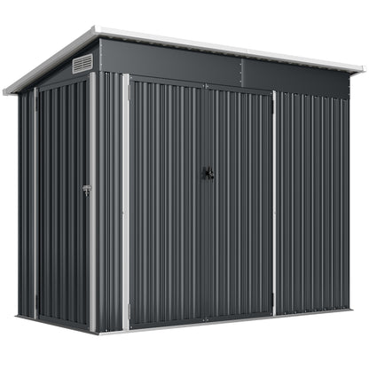 7.5 x 4.3ft Metal Garden Storage Shed, Waterproof Outdoor Shed with Triple Lockable Door, Gloves, Vents, Dark Grey