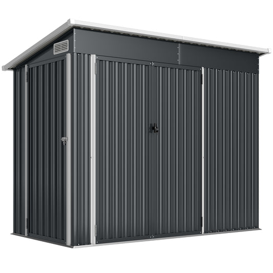 7.5 x 4.3ft Metal Garden Storage Shed, Waterproof Outdoor Shed with Triple Lockable Door, Gloves, Vents, Dark Grey