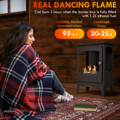 Freestanding Ethanol Fireplace, Steel Bioethanol Fireplace with Stainless Steel Flame Snuffer, 0.9L Tank