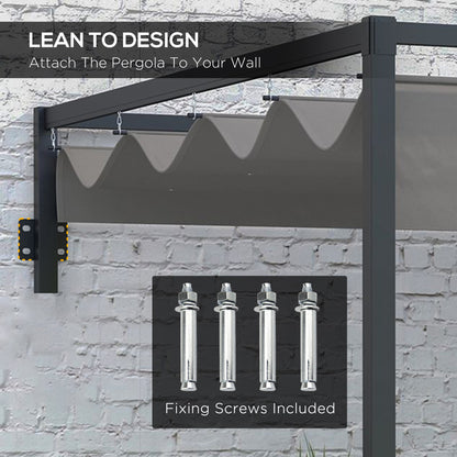2 x 3(m) Lean To Steel Pergola, with Moving Fabric Canopy - Dark Grey