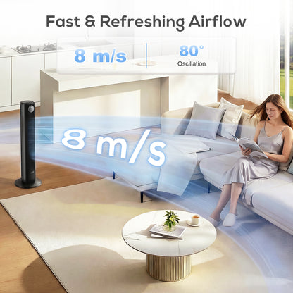 28dB Tower Fan for Bedroom, 36 inch, 8 m/s Velocity Standing Cooling Fan with 80° Oscillating, BLDC Motor, 12 Speeds