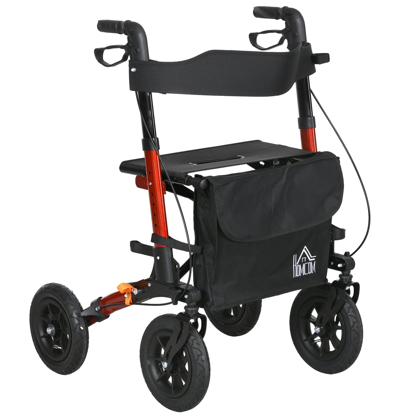 Lightweight Walking Frame, Rubber Wheels, Rollator Walker with Seat and Wheels with Adjustable Handle, Bag, Red