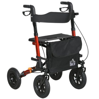Lightweight Walking Frame, Rubber Wheels, Rollator Walker with Seat and Wheels with Adjustable Handle, Bag, Red