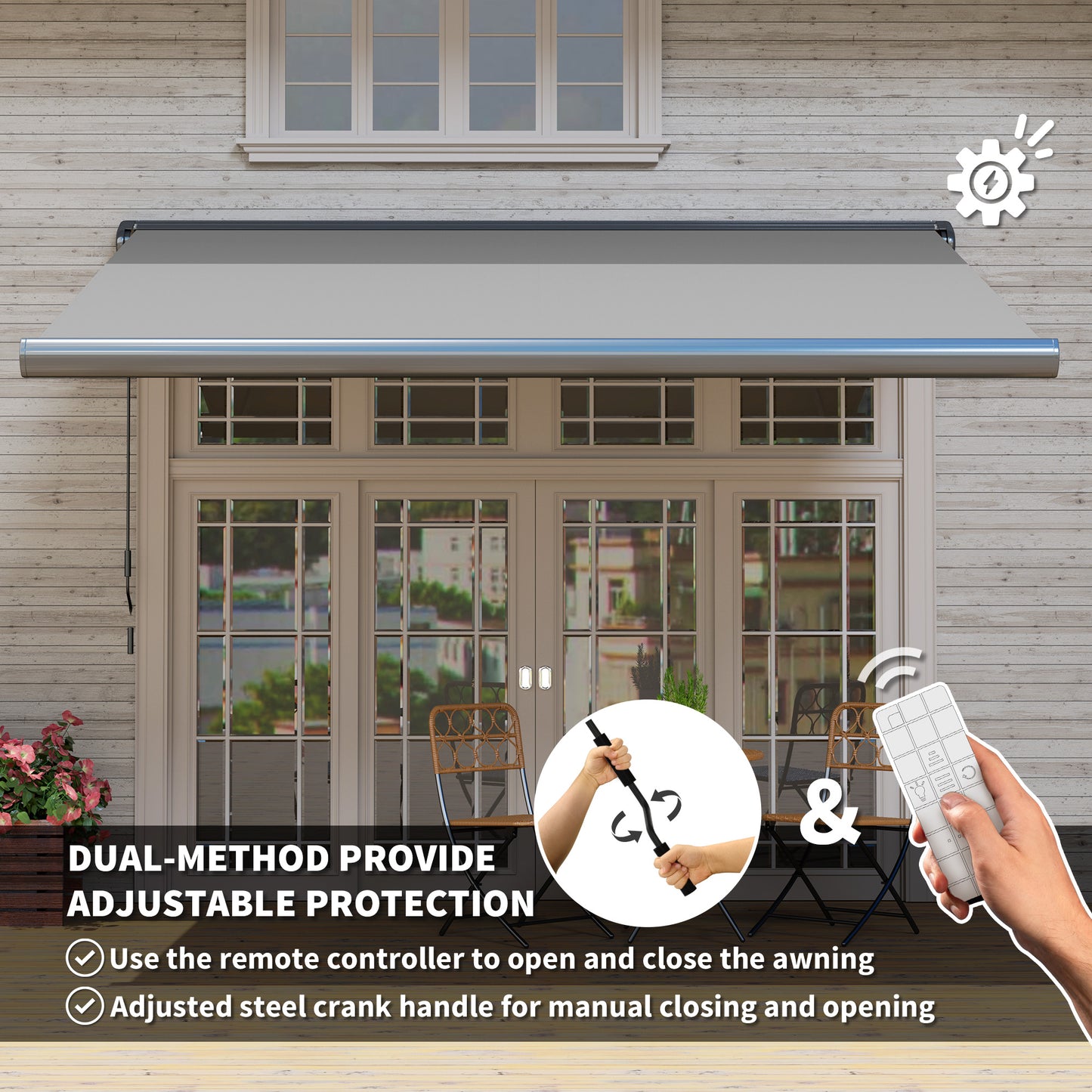 3.5 x 3 m Electric Awning with Remote Controller, Aluminium Frame DIY Retractable Awning