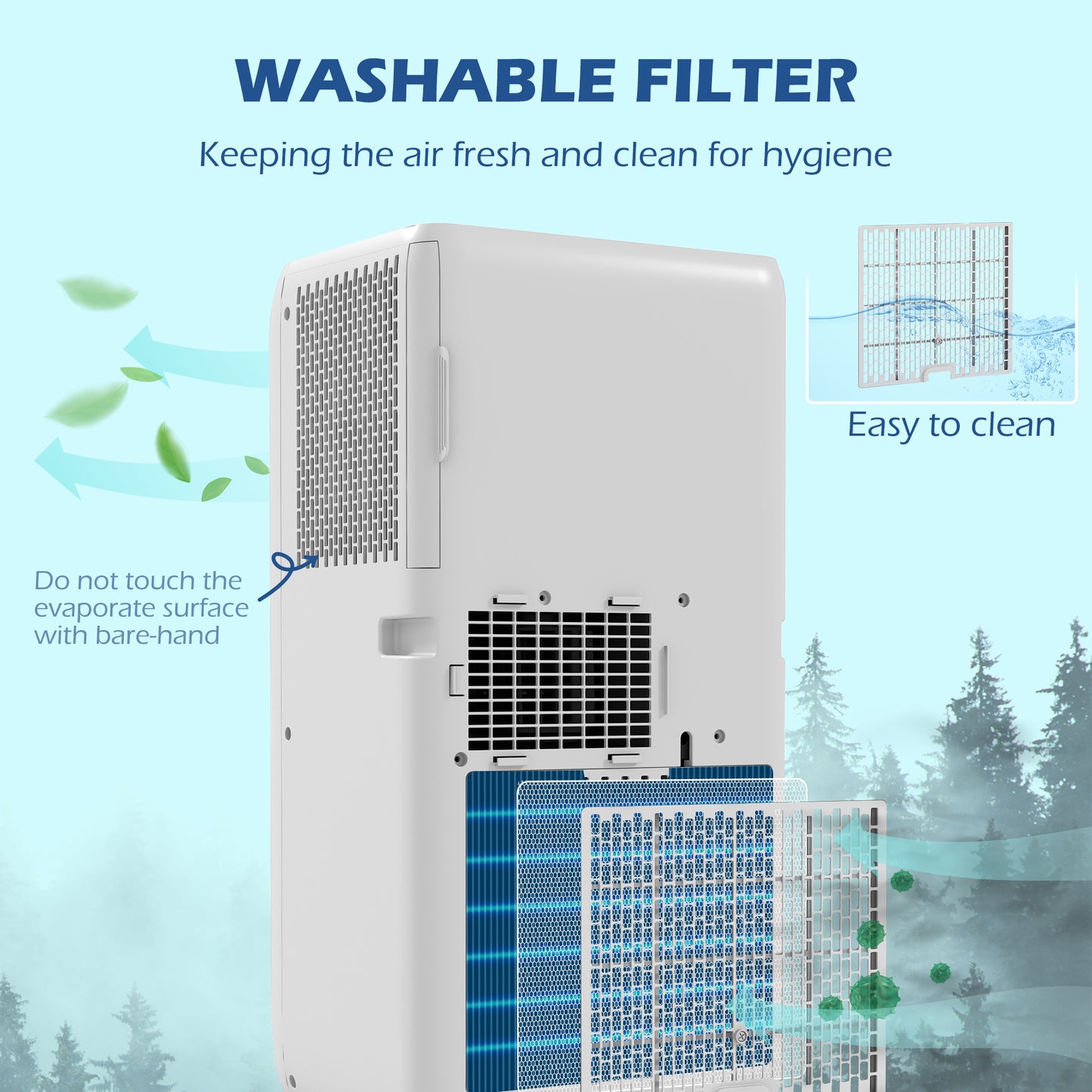 9,000 BTU Mobile Air Conditioner for Room up to 28m², with Dehumidifier, 24H Timer, Wheels, Window Mount Kit