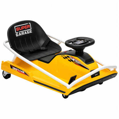24V Electric Go Kart for Kids with Drift Mode, 300W Brushless Motor, Soft Start and Dual Speed for Ages 6-10, Yellow