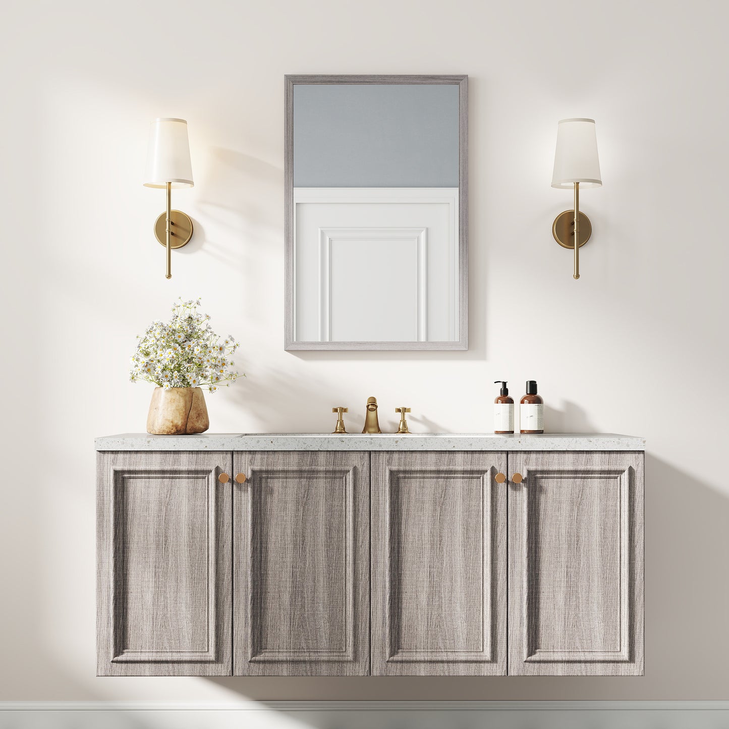 Wall Bathroom Mirror, 40 x 60 cm Wall-Mounted Mirror for Living Room, Bedroom, Hallway, Grey