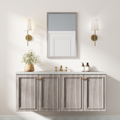 Wall Bathroom Mirror, 40 x 60 cm Wall-Mounted Mirror for Living Room, Bedroom, Hallway, Grey