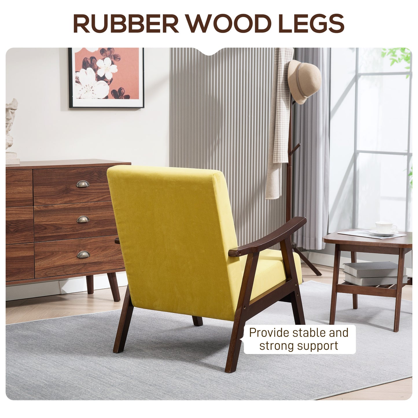 Nordic Accent Chair, Upholstered Velvet Armchair with Solid Wood Frame and Soft Thick Padded for Living Room, Bedroom