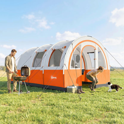 Three Man Duo Room Tunnel Tent, with Accessories - Cream/Orange