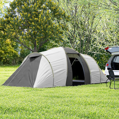 Four-Man Tunnel Tent, with Two Bedrooms and Living Room - Grey/Yellow