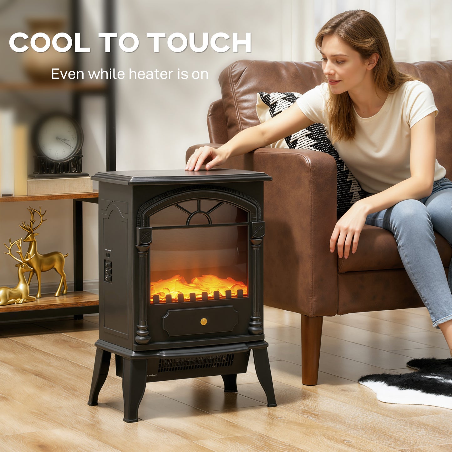 Electric Fireplace Stove Heater with 3D Flame Effect, 2000W/1000W