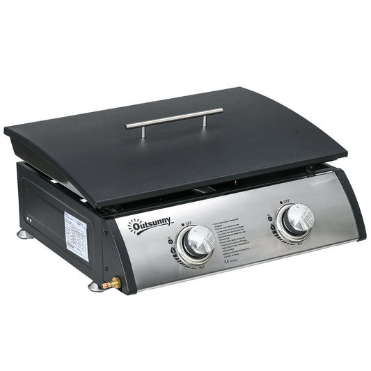Gas Plancha Barbecue Grill with 2 Stainless Steel Burner, 5kW
