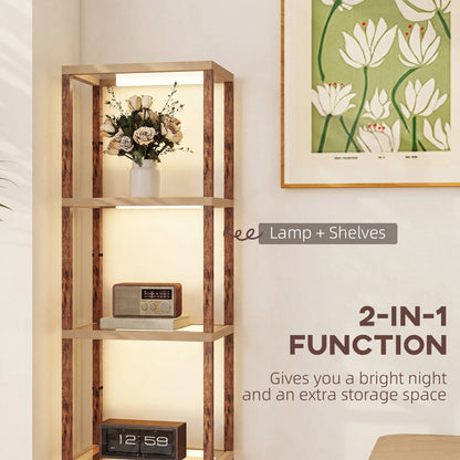 Four-Shelf Floor Lamp - Rustic Brown