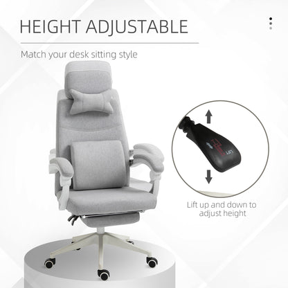 Office Chair, High Back Fabric Work Chair with 160° Reclining Backrest, Retractable Footrest, Neck and Lumbar Pillow