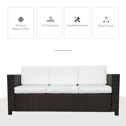 3 Seater Rattan Sofa, All-Weather Wicker Weave Metal Frame Chair with Fire Resistant Cushion, Brown