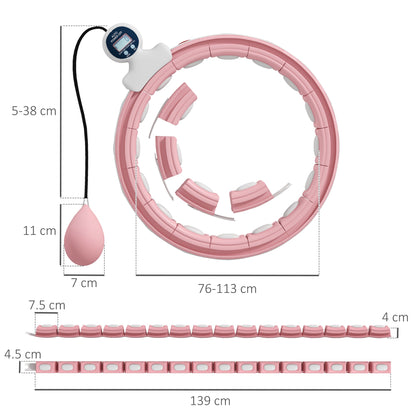 Smart Weighted Hula Hoop, Massage Hula Ring w/ 16 Detachable Knots, 360° Auto-Rotating Ball, Digital Counter, Pink
