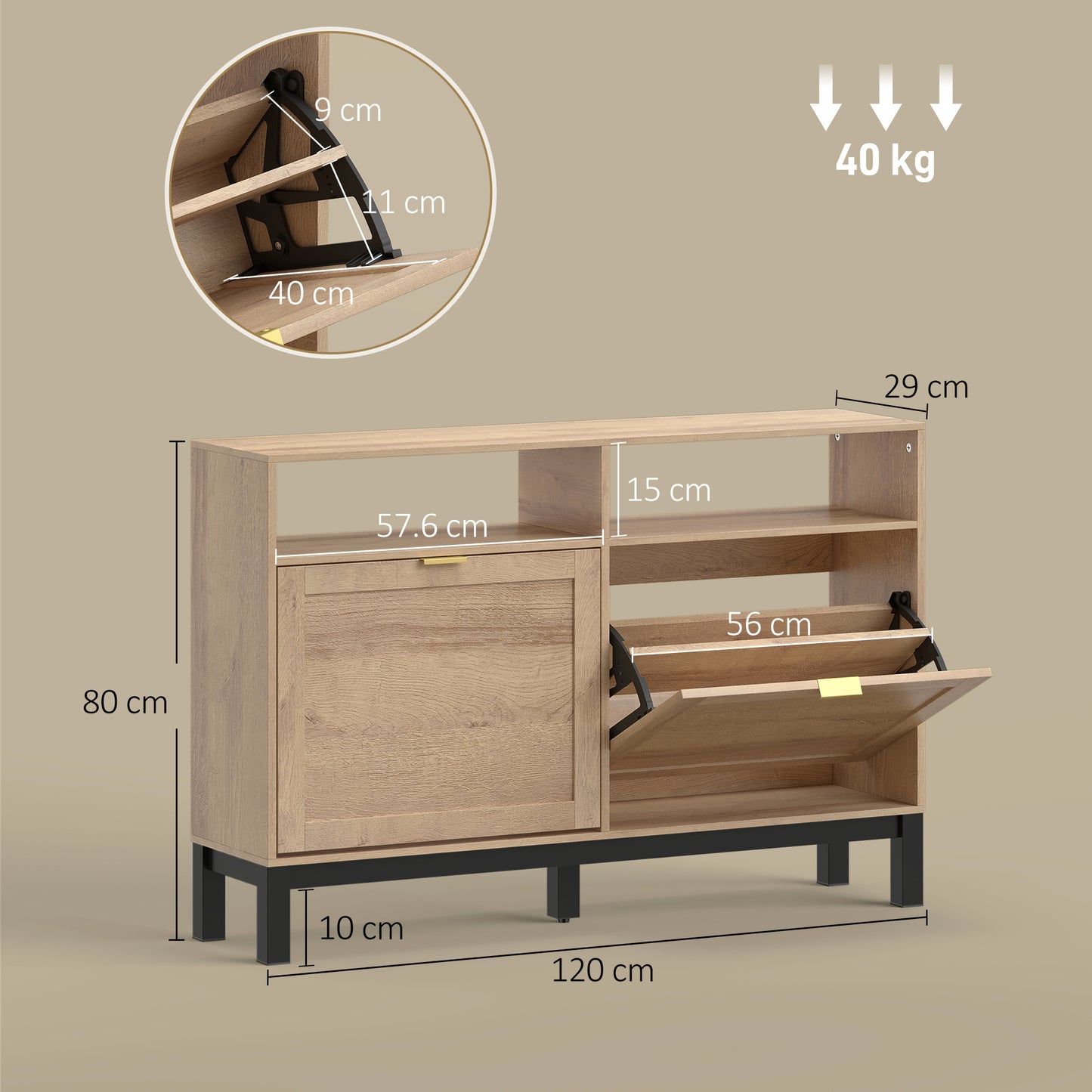 Shoe Cabinet with 2 Flip Drawers, Narrow Shoe Storage Top for Entryway Hallway, Walnut Brown