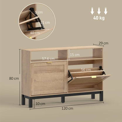 Shoe Cabinet with 2 Flip Drawers, Narrow Shoe Storage Top for Entryway Hallway, Walnut Brown