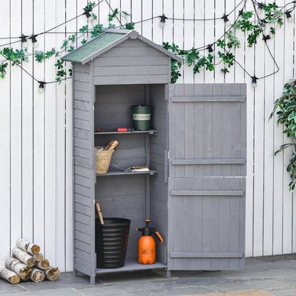 Wooden Garden Storage Shed Utility Gardener Cabinet w/ 3 Shelves, Tilted-felt Roof and Two Lockable Doors