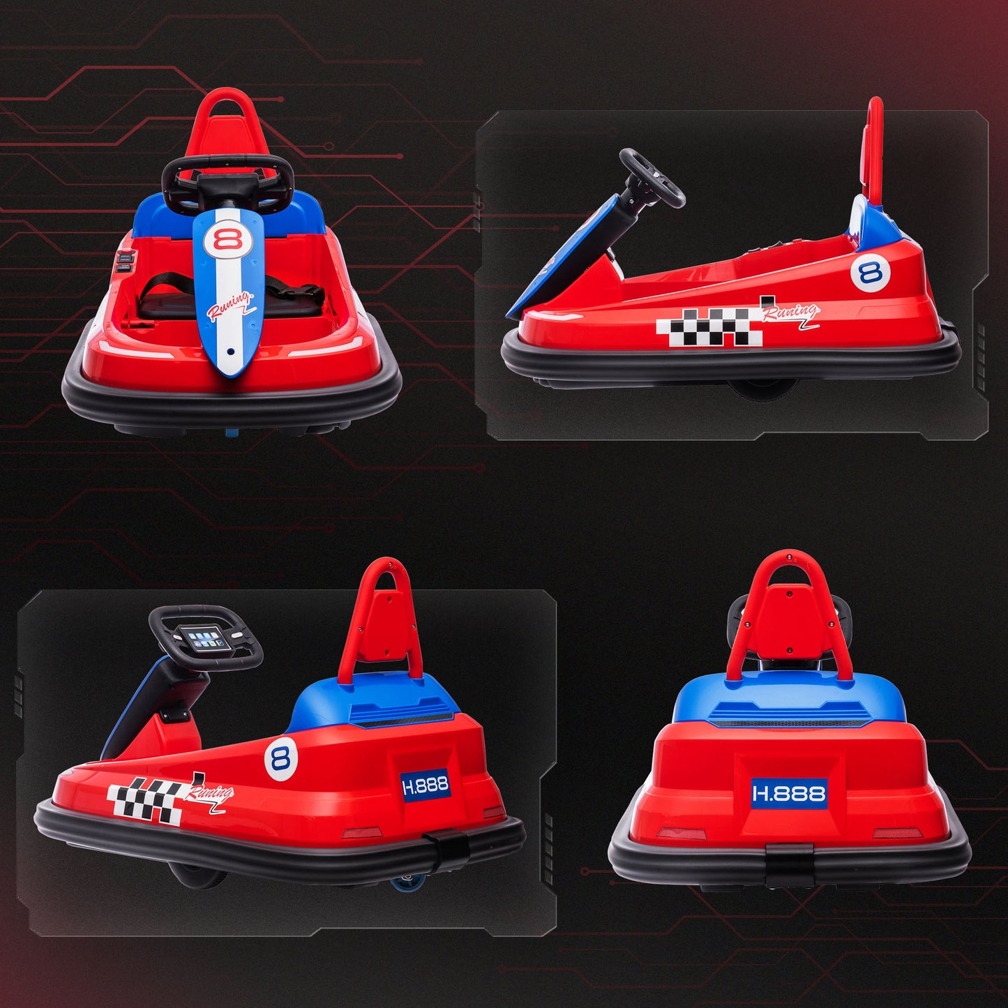 6V Electric Kids Bumper Car, 6V Spin Waltz Car, with Music, Horn, Lights - Red