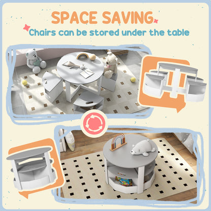 Five-Piece Kids Table and Chairs Set with Storage, for Ages 3-8 Years, Grey