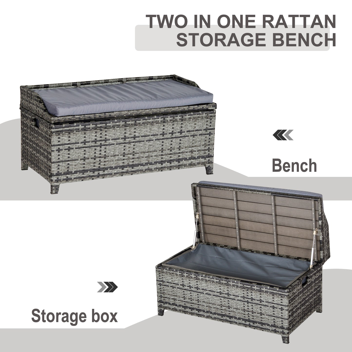 130 L Rattan Garden Storage Box, with Seat - Mixed Grey