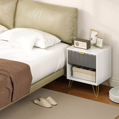Bedside Table Modern Bedside Cabinet with Drawer and Open Compartment, 45 x 40 x 55, White
