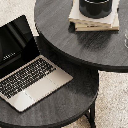 Set of Two Wood-Effect Stacking Tables - Black Wood Grain