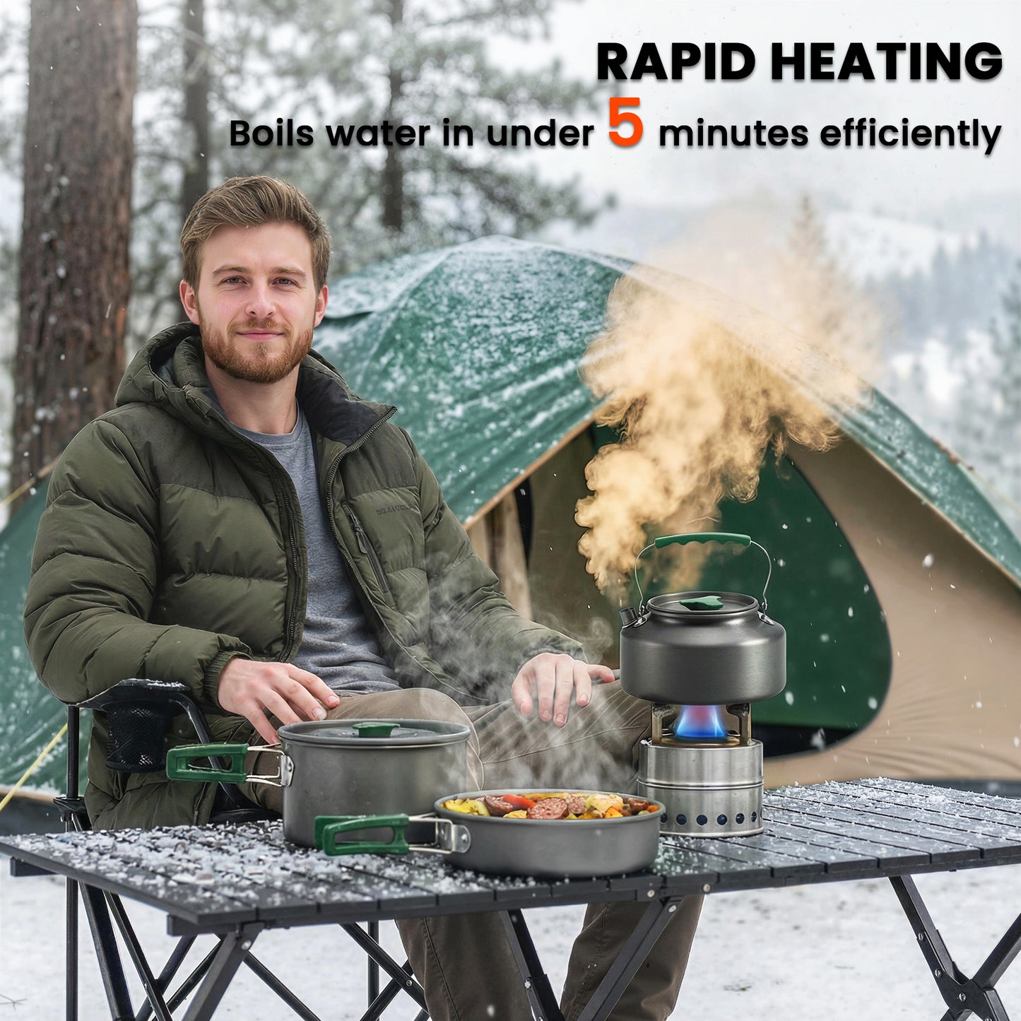 Camping Cookware Set for 2-3 People, Ultralight Aluminium Camping Cooking Kit with Anti-Scald Handles, Grey