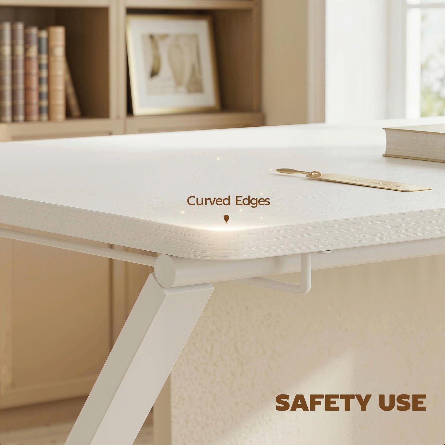 Compact Folding Desk for Small Spaces with Storage Shelf for Home Office, White
